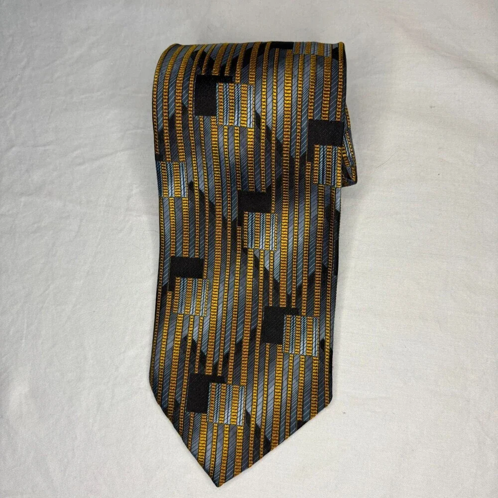 LUCIANO GATTI Elite 100% Silk Mens Necktie Made in Italy Black Gold Blue Classic